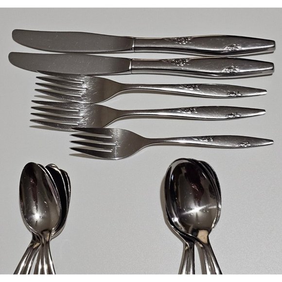 14 Oneida Ltd Rose Duet Mixed Piece Set spoon fork knife USA vintage - Picture 3 of 11